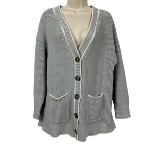 Old Navy Sweater Cardigan Womens XXL Gray Pockets Chunky Knit Varsity Academia